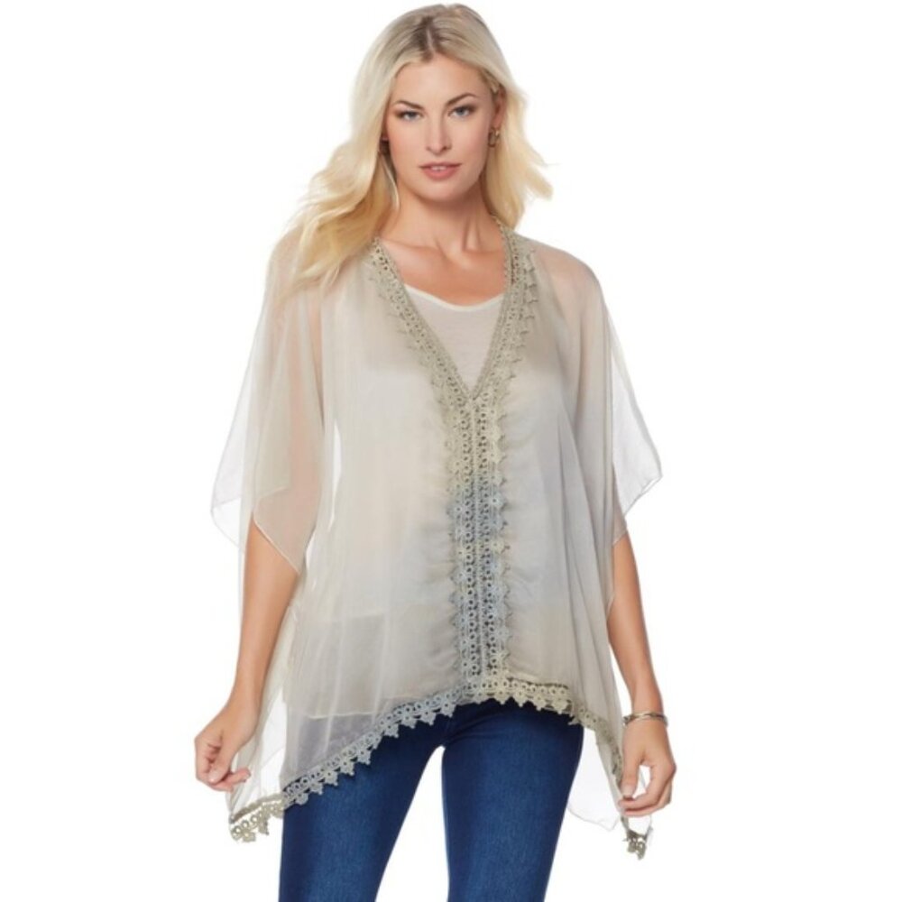 La Bellum by Hillary Scott Ombré Sheer Top w/Lace Trim & Cami Underneath NWT $99